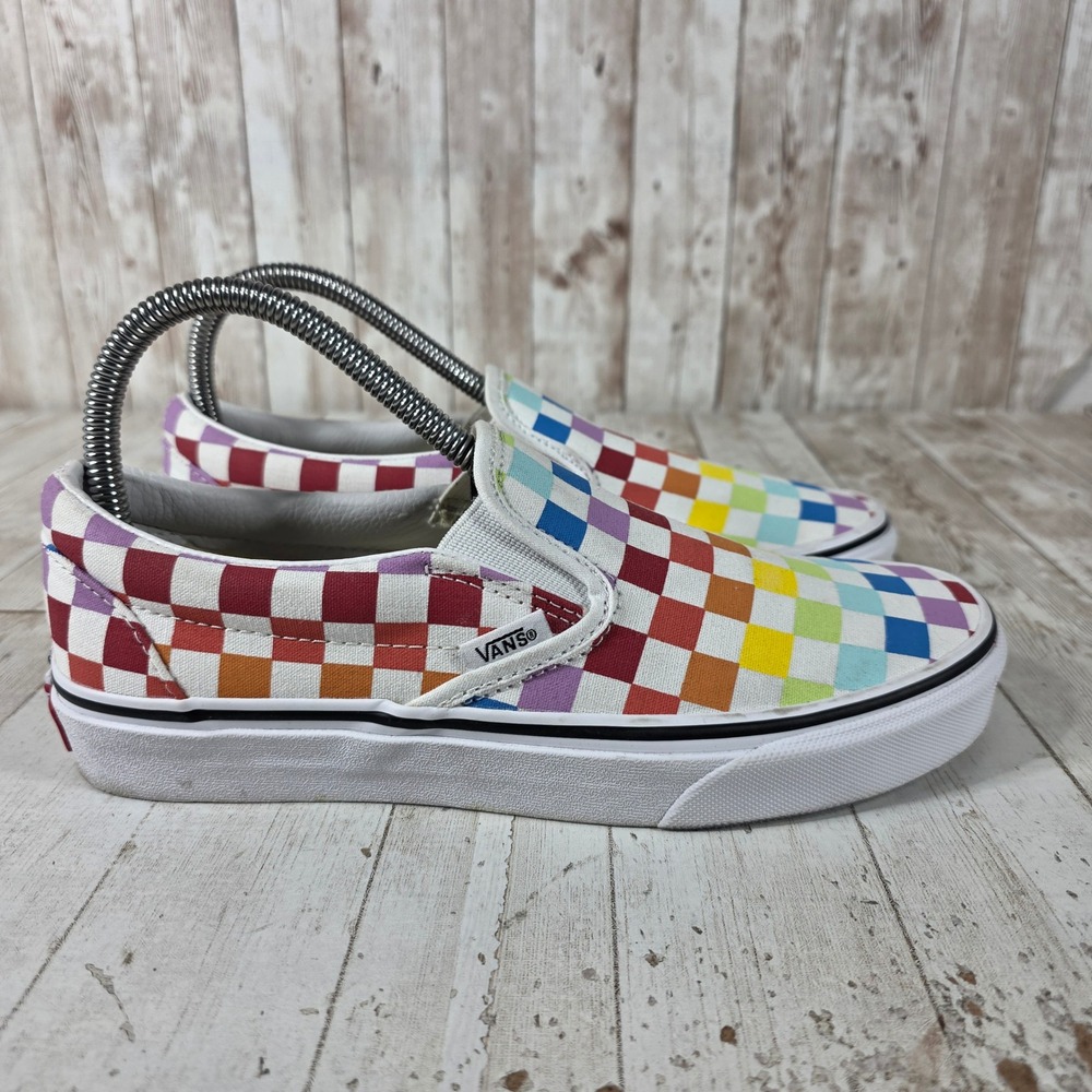 Vans Classic Slip-On Rainbow Checkerboard Multi Color Sneakers Womens 7.5 Mens 6